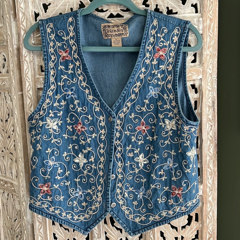 Vintage Embroidered Denim Vest
